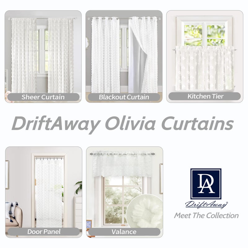 DriftAway Kitchen Curtain Valance for Windows 18 Inch White Sheer Voile Chiffon Curtains for Bedroom Living Room Embroidered Pom Pom Light Filtering Rod Pocket Extra Wide Window Toppers 1 Panel - Image 5